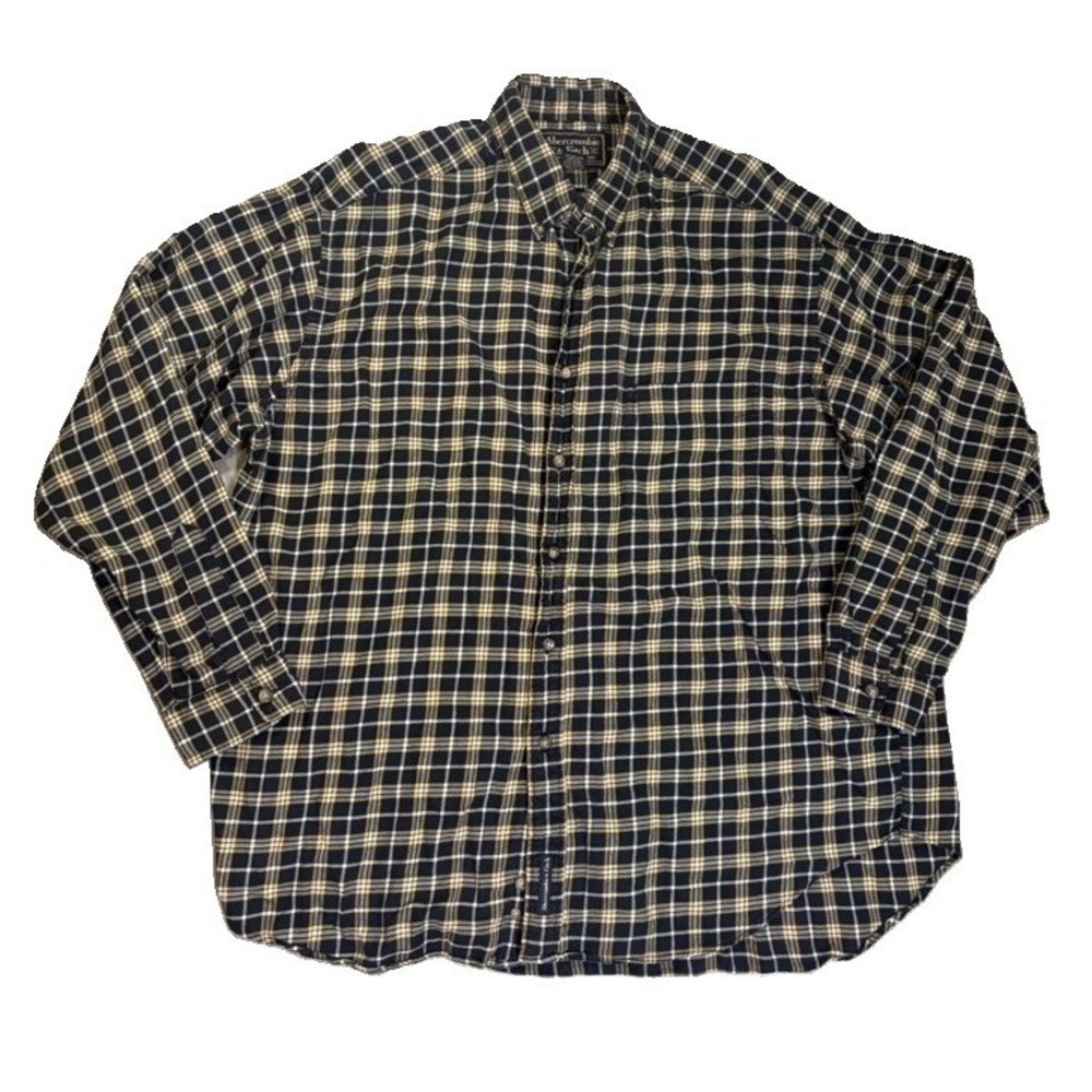 Vintage Abercrombie & Fitch Plaid Button Up Shirt Mens XL Blue Tan Y2K